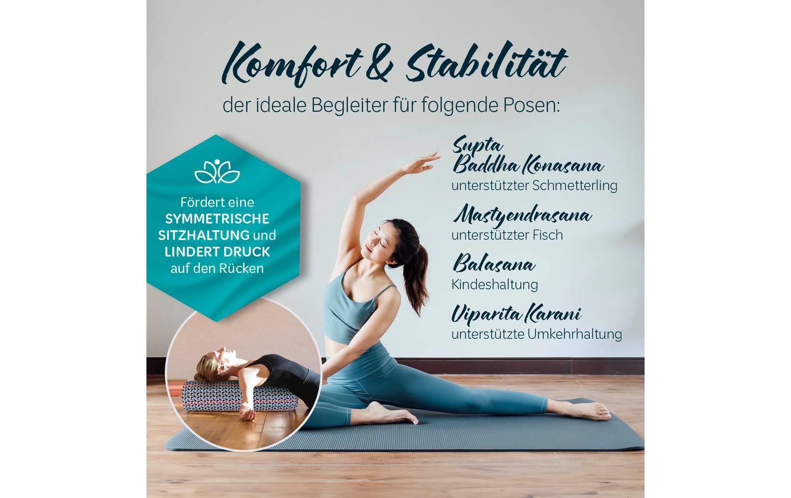 DoYourYoga Yoga-Bolster Tarik, Dinkelspelz, Mehrfarbig/Blau