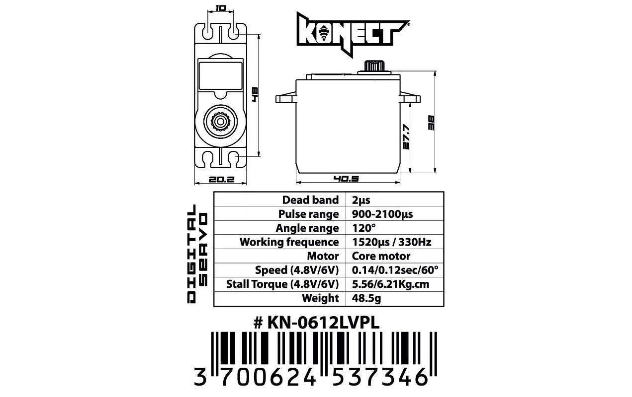 Konect Standard Servo 0612LVPL 6.2 kg, 0.12 s, Digital