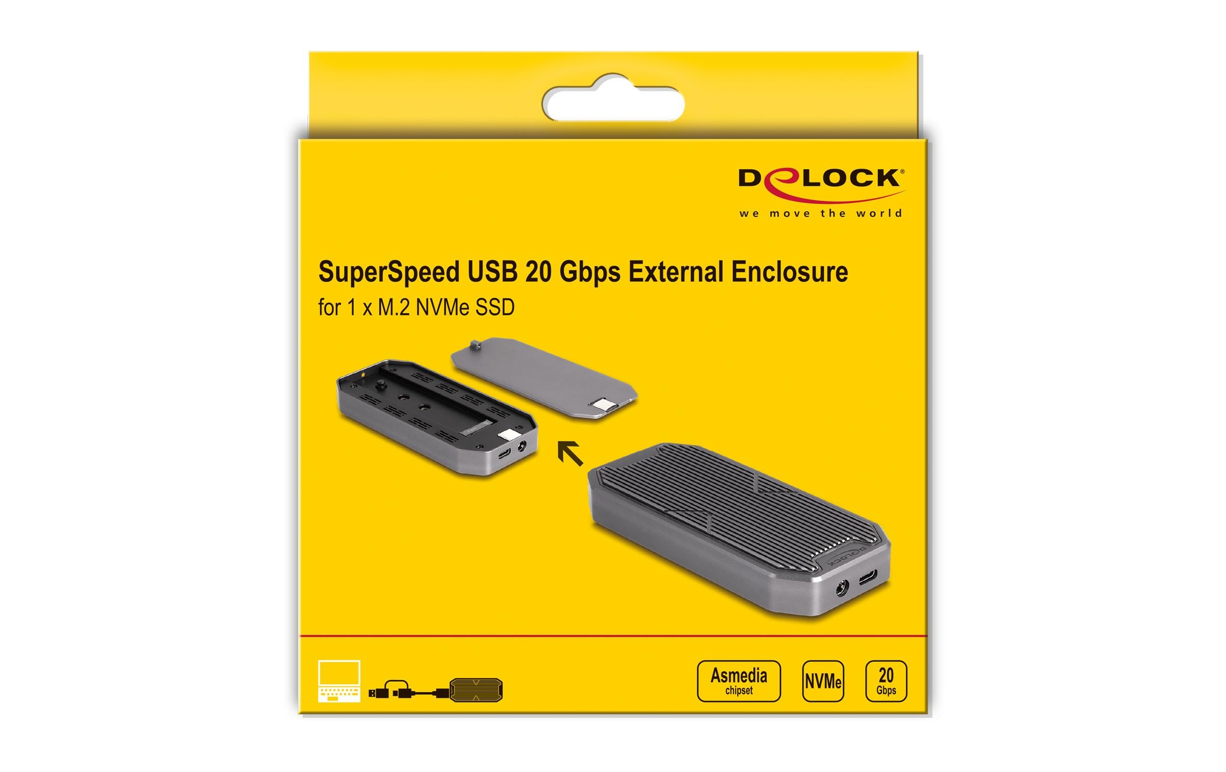 Delock Externes Gehäuse M.2 NVMe PCIe SSD USB 3.2 Type-C 20 Gbps