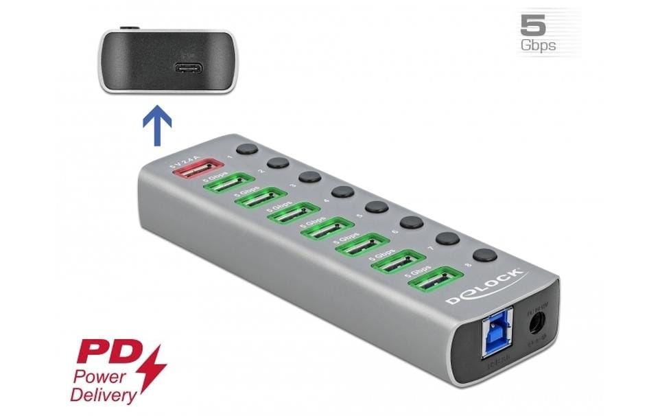 Delock USB-Hub 63264 USB 3.0 - 7x USB-A / 2x Ladeanschluss