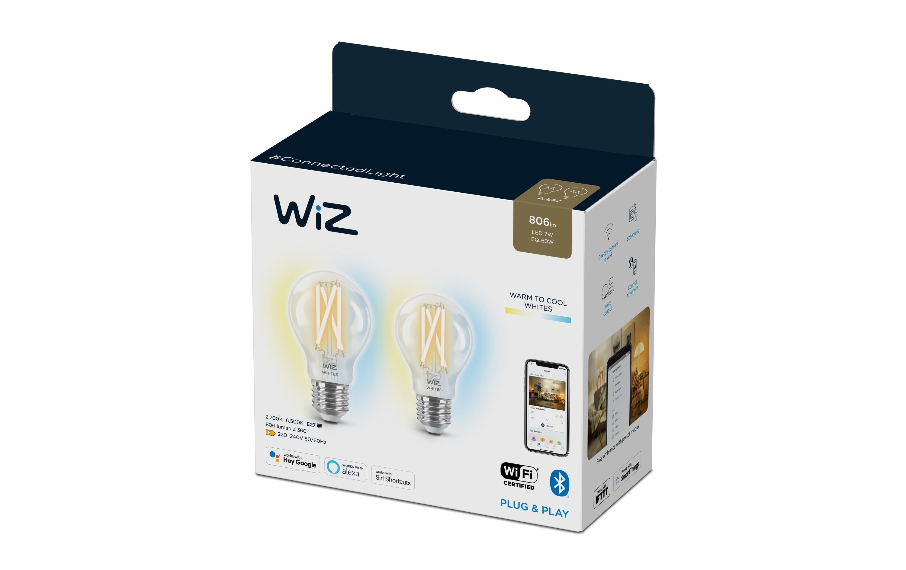 WiZ Leuchtmittel 7W (60W) E27 A60 Filament Clear Doppelpack