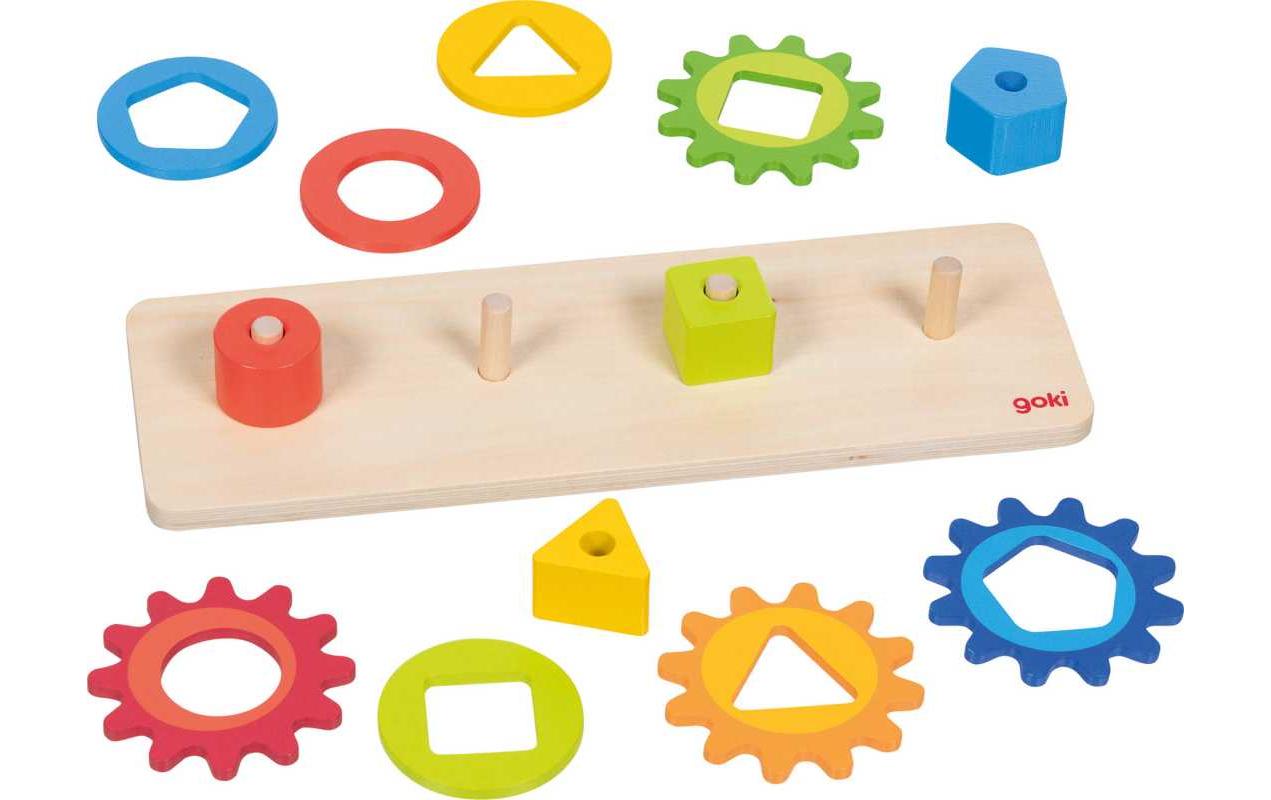 Goki Sortierspiel Formen mit Zahnrädern 30 x 10 x 4 cm, 12 Teile