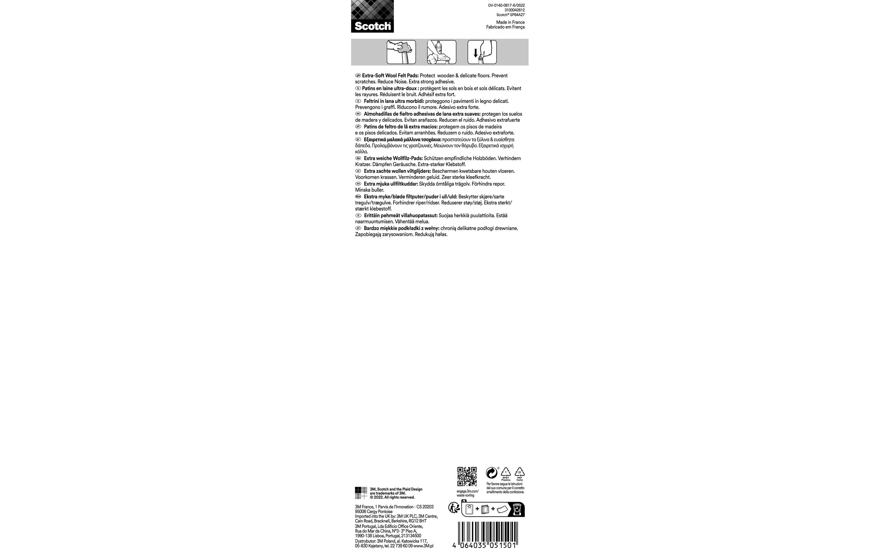3M Filzgleiter Extra-Soft, 250 mm x 80 mm, Grau 3M Filzgleiter Extra-Soft, 250 mm x 80 mm, Grau