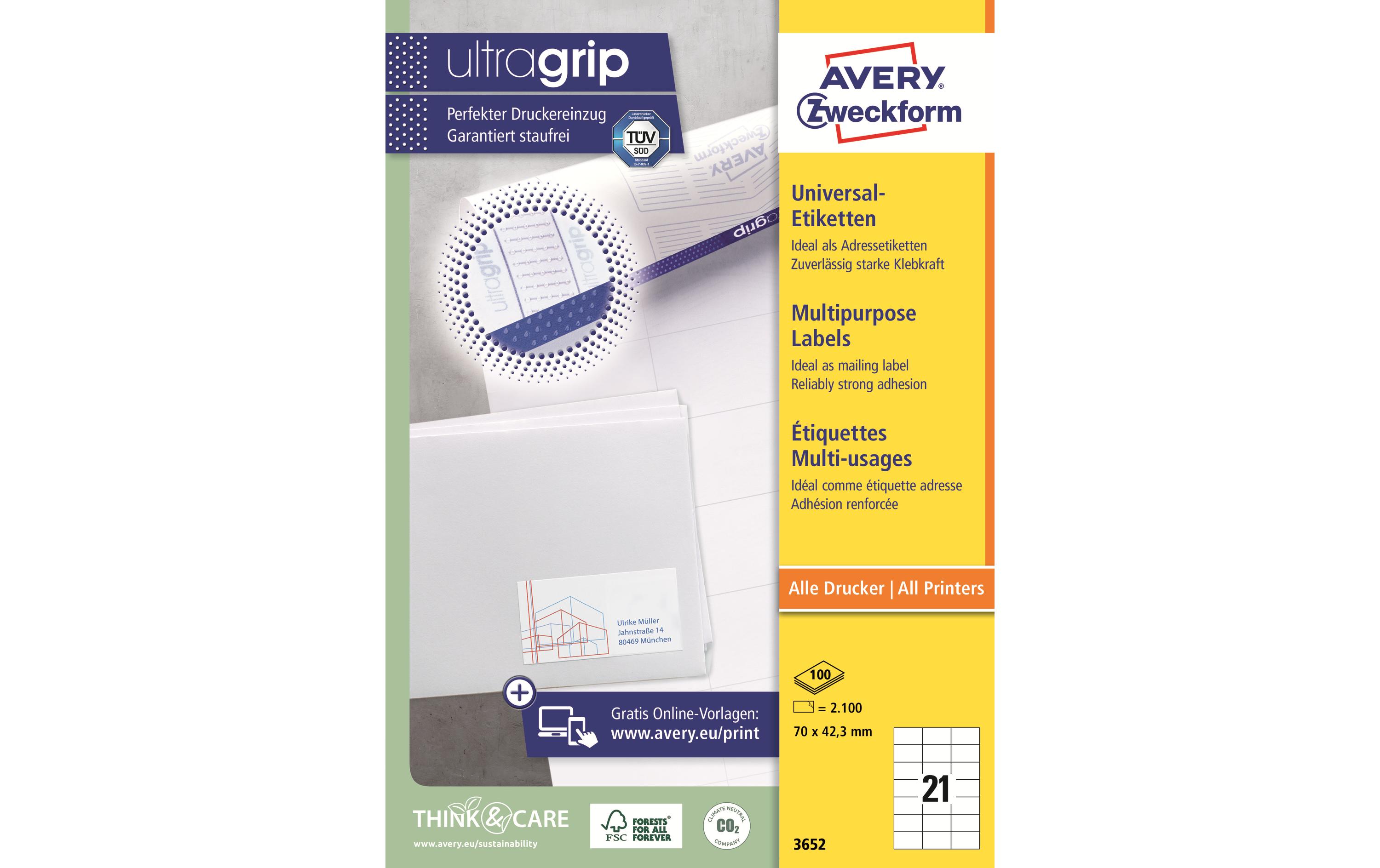 Avery Zweckform Universal-Etiketten 3652 70 x 42.3 mm, 100 Blatt