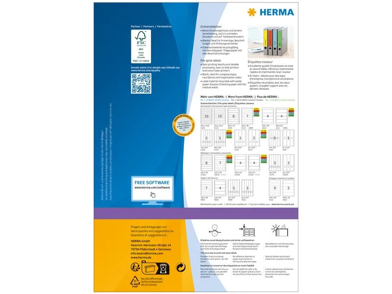 HERMA Ordneretiketten A4, 192 x 61 mm, blau, 400 Etiketten HERMA Ordneretiketten A4, 192 x 61 mm, blau, 400 Etiketten