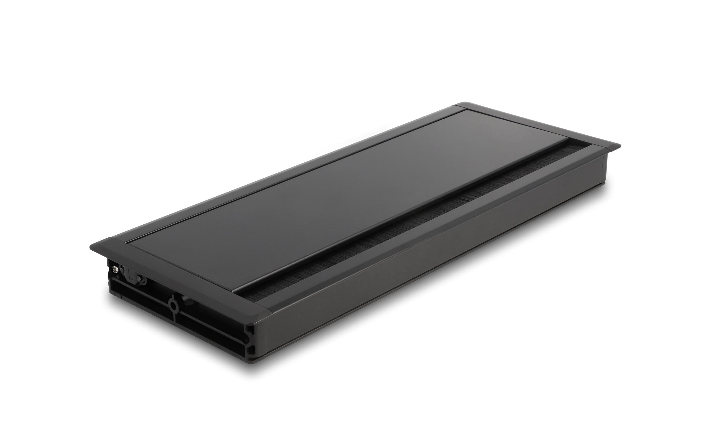 Delock Einbaurahmen für Tisch mit Bürste 300x120x28mm, Schwarz