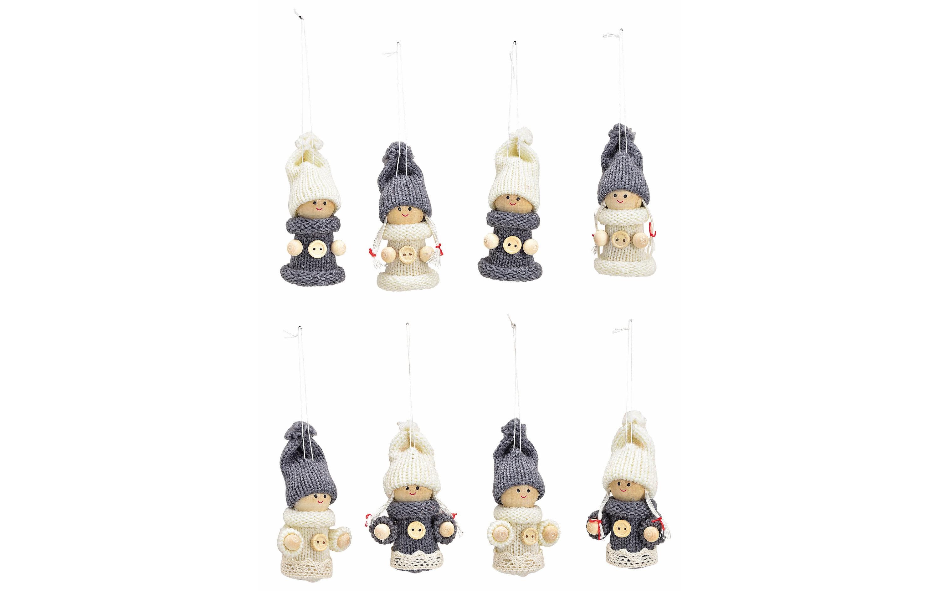 G. Wurm Weihnachtsschmuck Winterkind-Hänger Grau/Weiss, 8-er Set