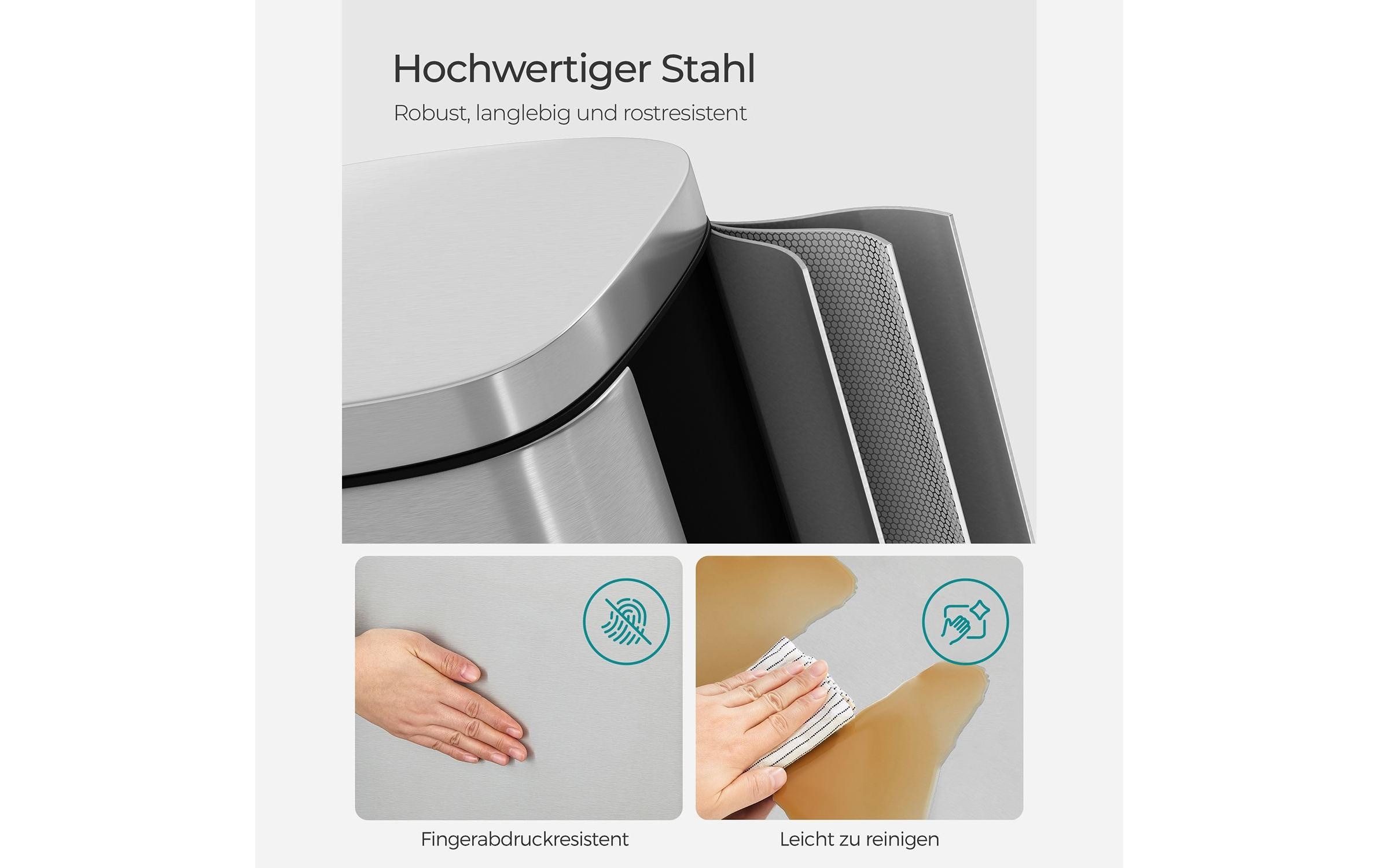 Songmics Abfalleimer mit Inneneimer 30 l, Silber