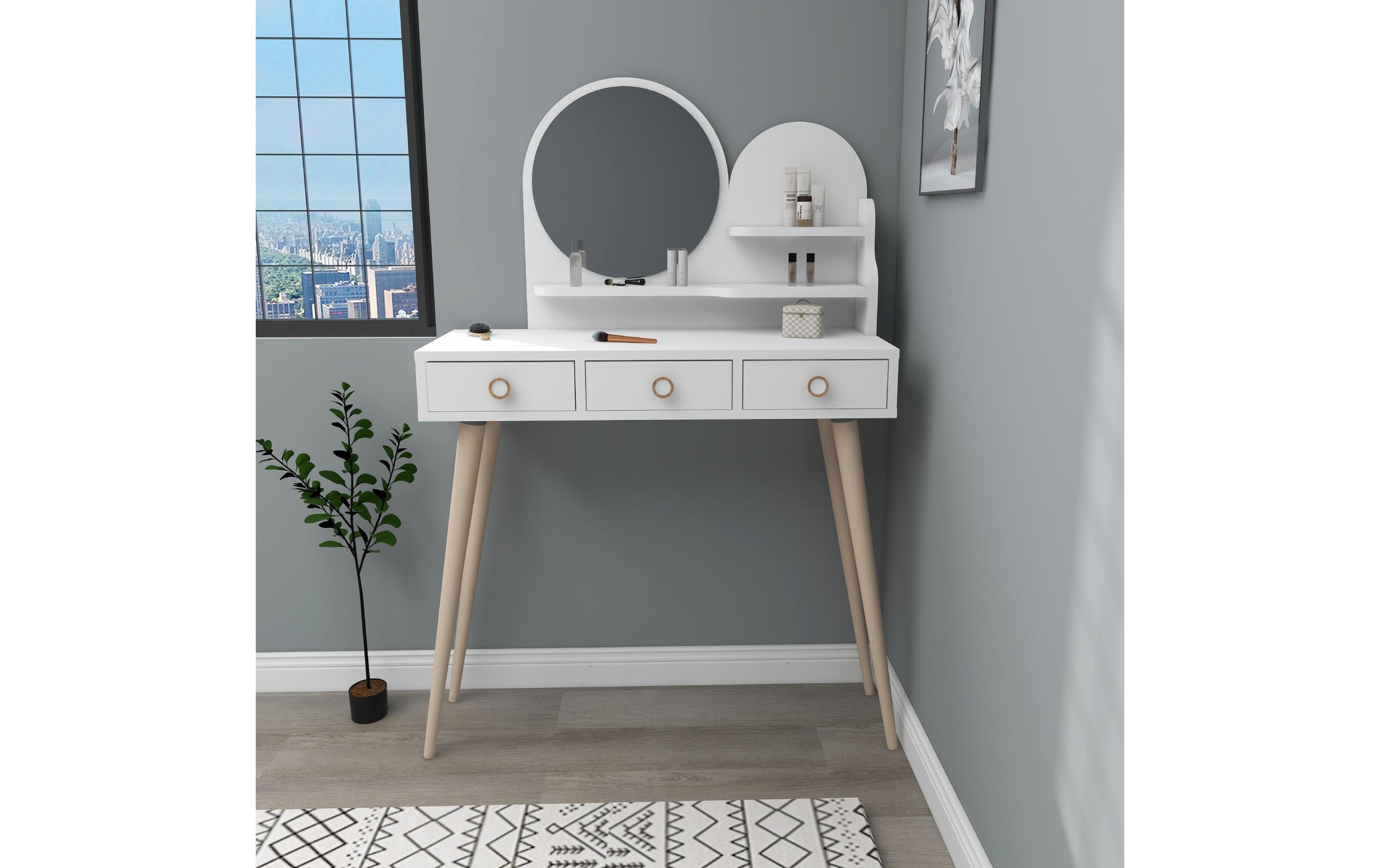 Woody Fashion Schminktisch Ruges mit Spiegel, 130.8 x 74 cm, Weiss
