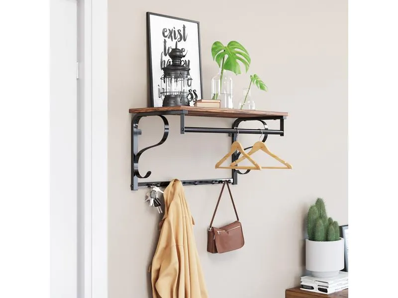 VASAGLE Wandgarderobe Industrial Look 60 x 31.7 cm, Braun/Schwarz