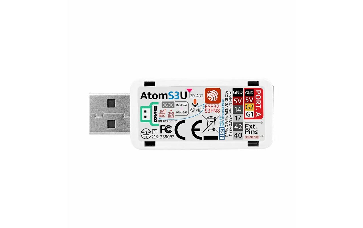 M5Stack Entwicklerboard Atom S3U ESP32-S3 mit USB-A