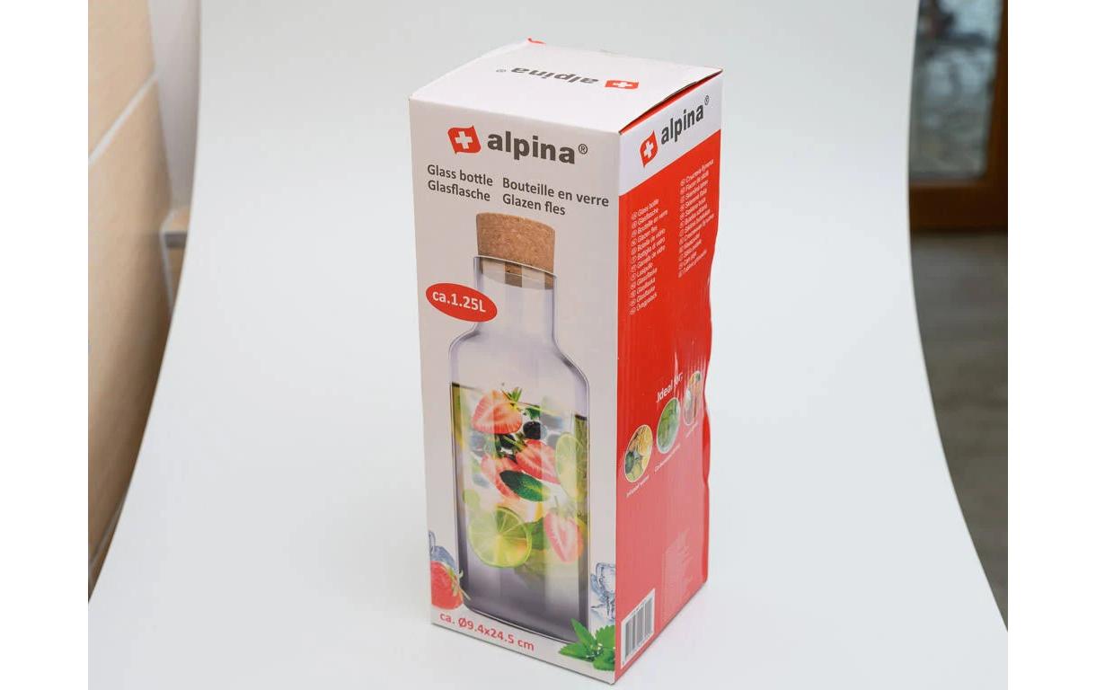 ALPINA Glaskaraffe mit Korkdeckel 1.25 l, Semitransparent