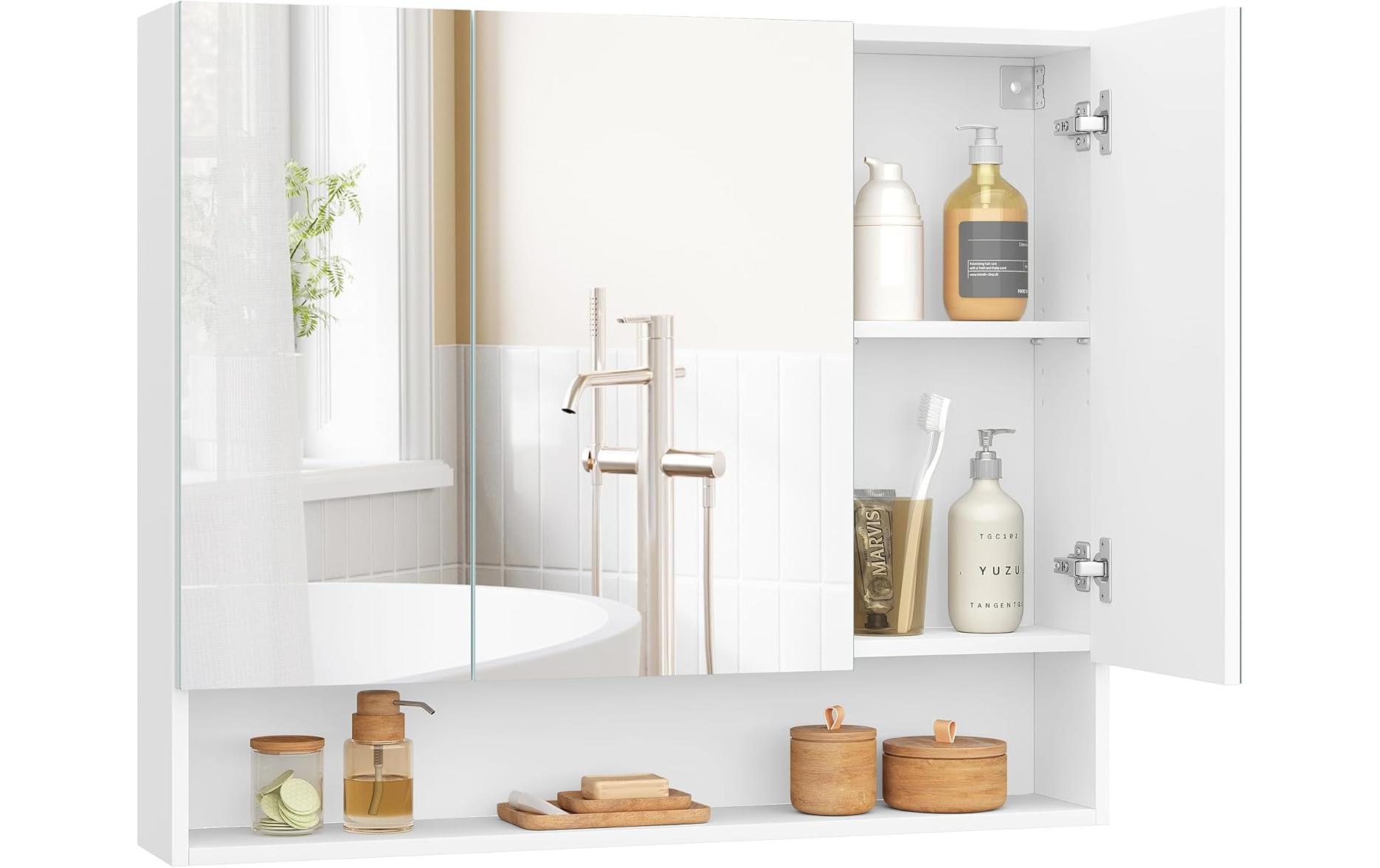 VASAGLE Spiegelschrank Weiss, 90 x 16.5 x 75 cm