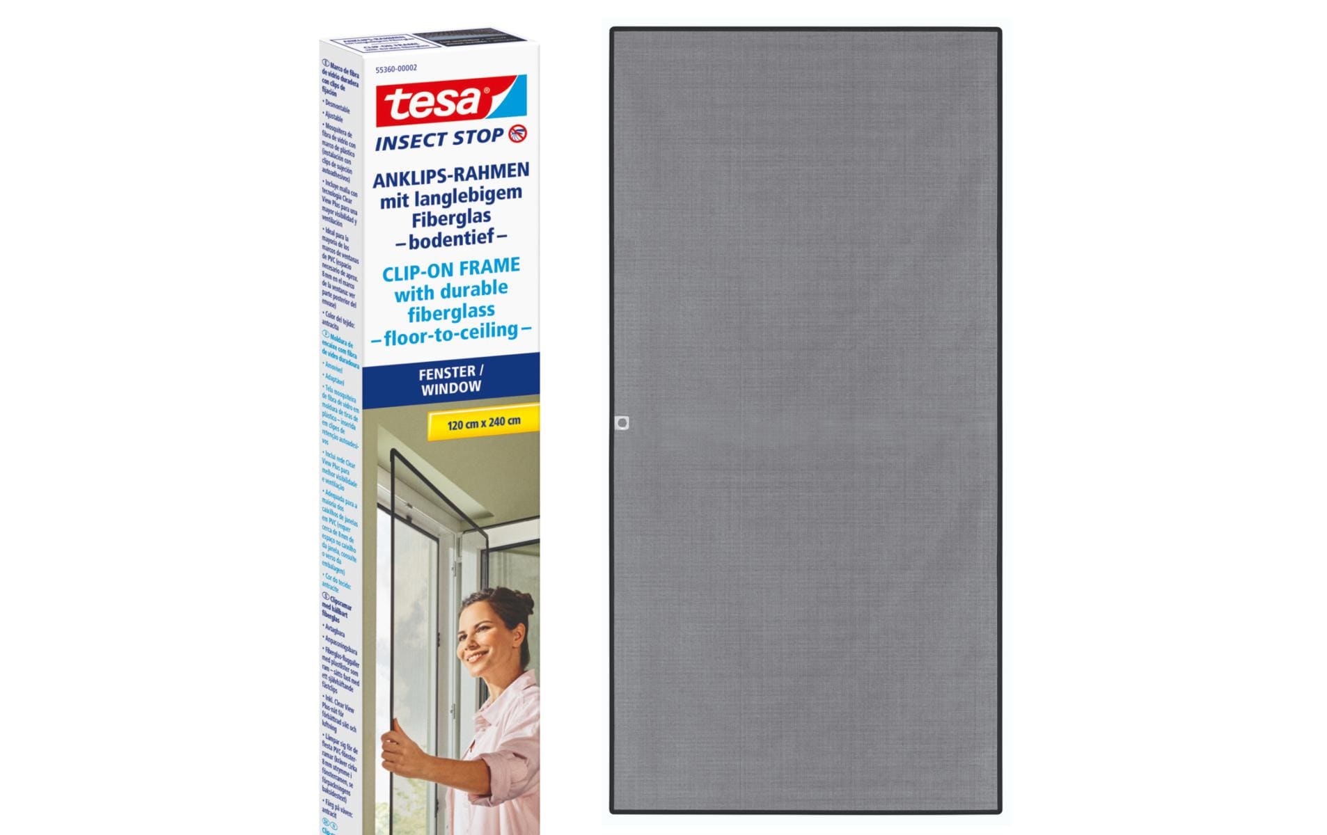 tesa Fliegengitter Insect Stop Clip on 1.2 x 2.4 m, Anthrazit