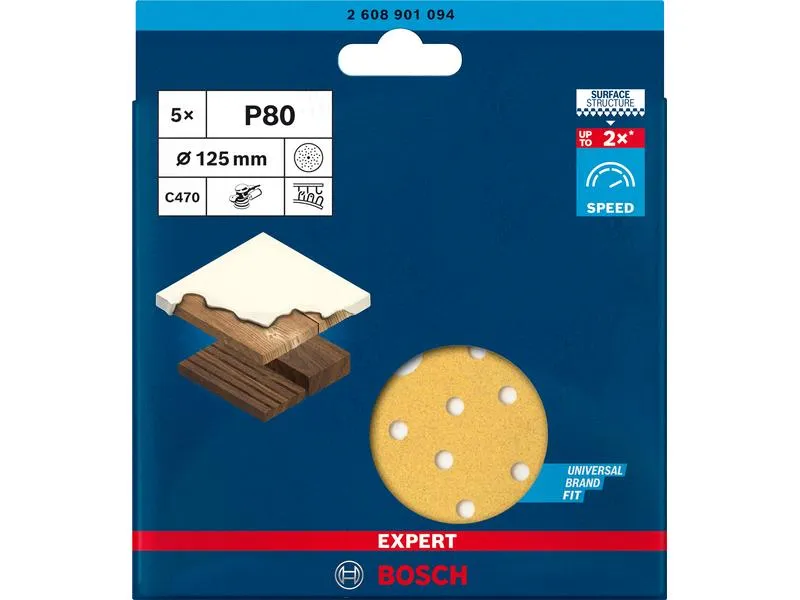 Bosch Professional Schleifpapier EXPERT C470 Mehrloch, 125 mm, G 80, 5-tlg. Bosch Professional Schleifpapier EXPERT C470 Mehrloch, 125 mm, G 80, 5-tlg.