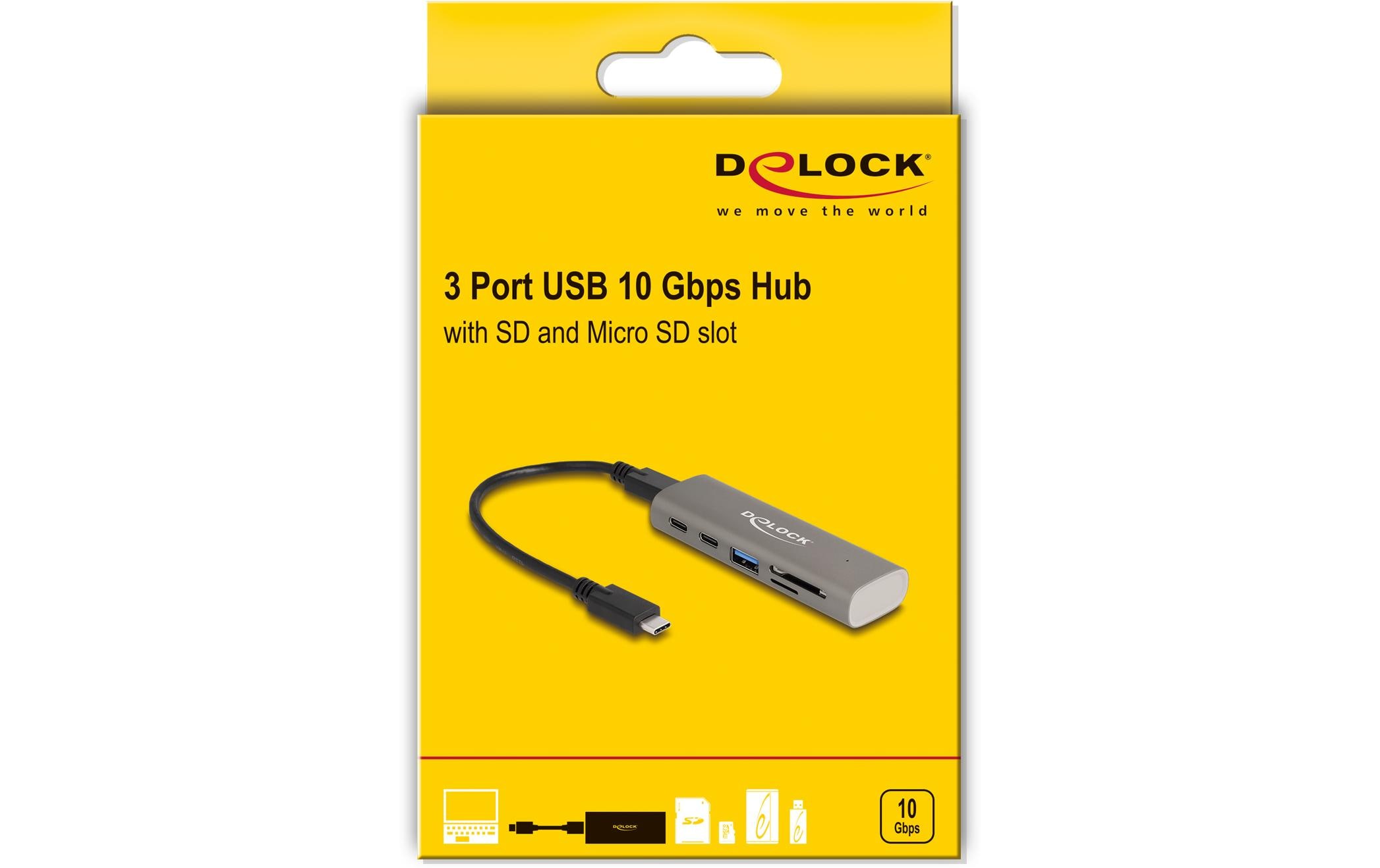 Delock USB-Hub 2x 10 Gbps USB Typ-C und 1 x USB Type-A