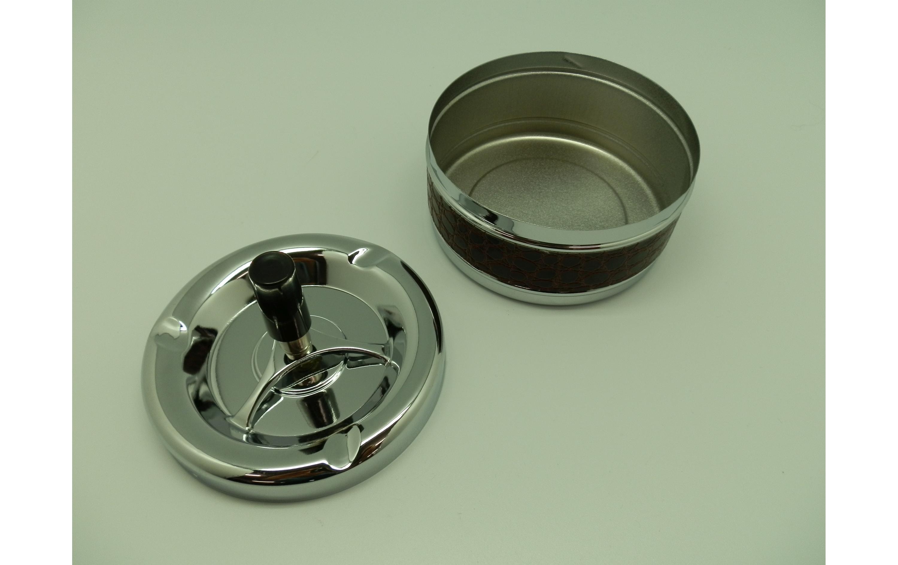 Dameco Aschenbecher mit Schleuderdeckel, Braun/Silber