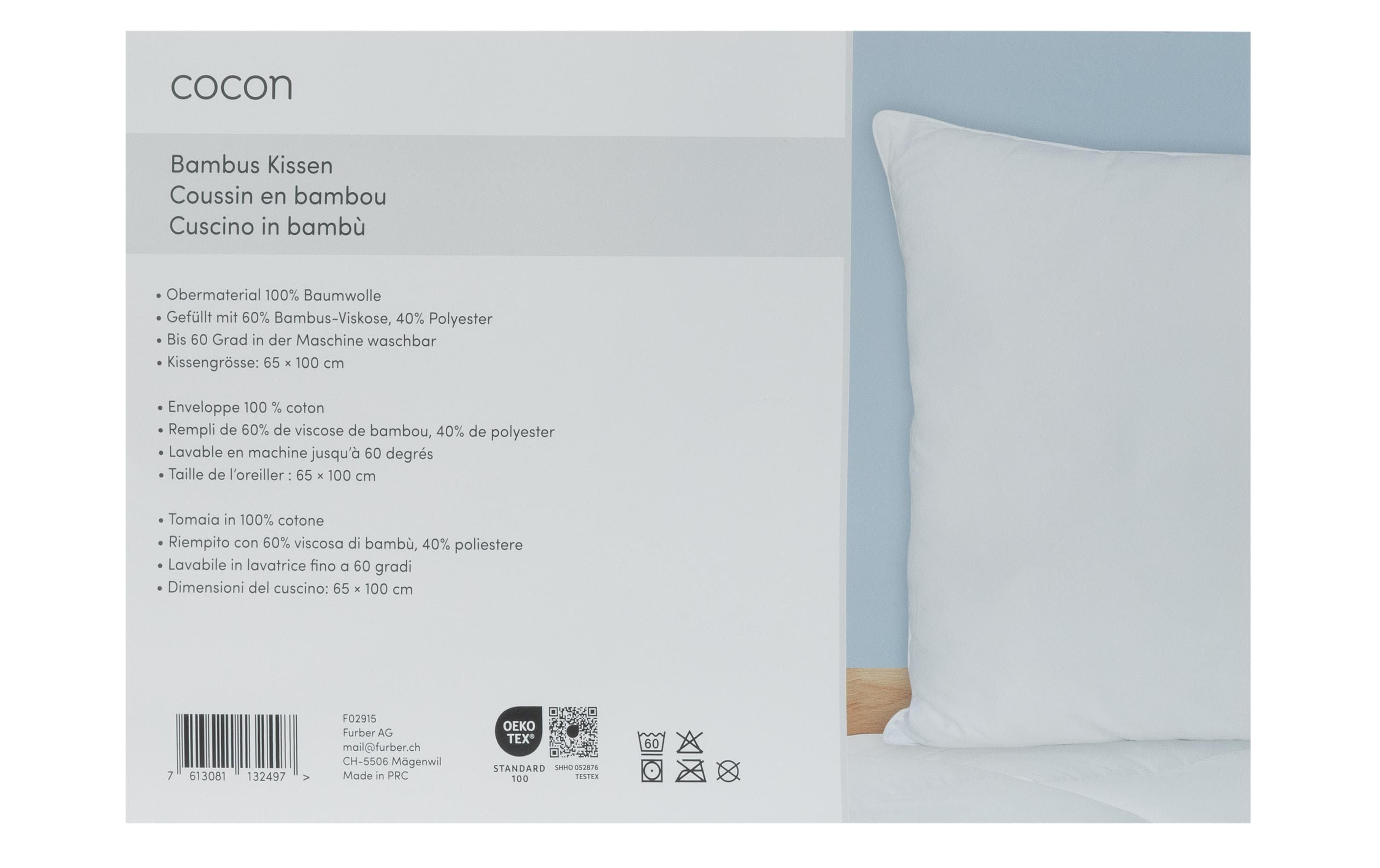 COCON Klassisches Kopfkissen Bambus, 65 x 100 cm