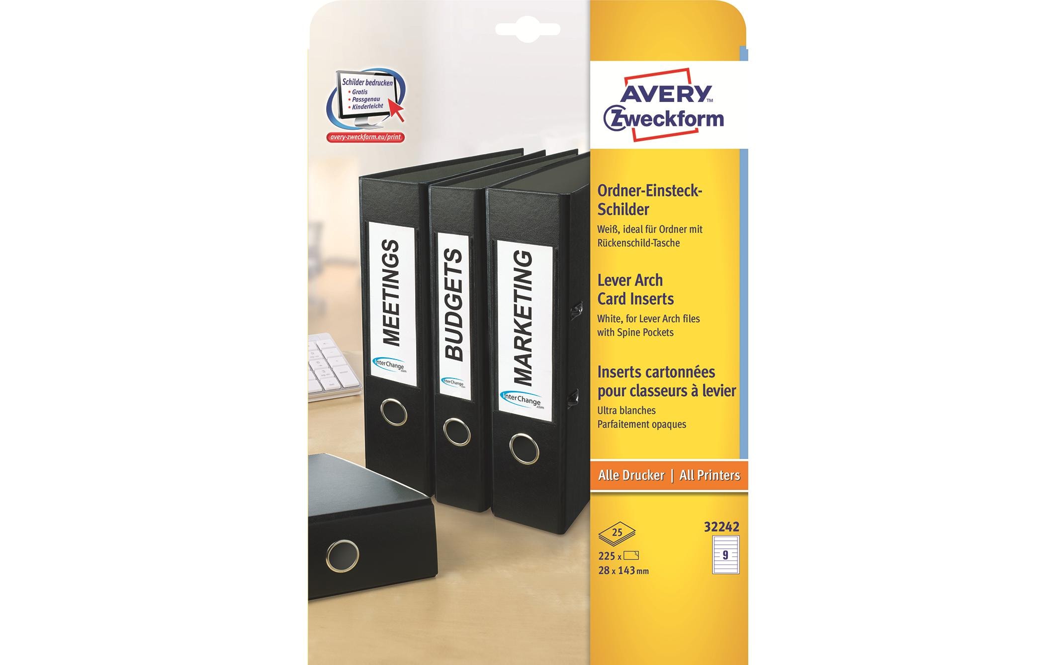 Avery Zweckform Rückenschilder 28 x 143 mm, 225 Stück Avery Zweckform Rückenschilder 28 x 143 mm, 225 Stück