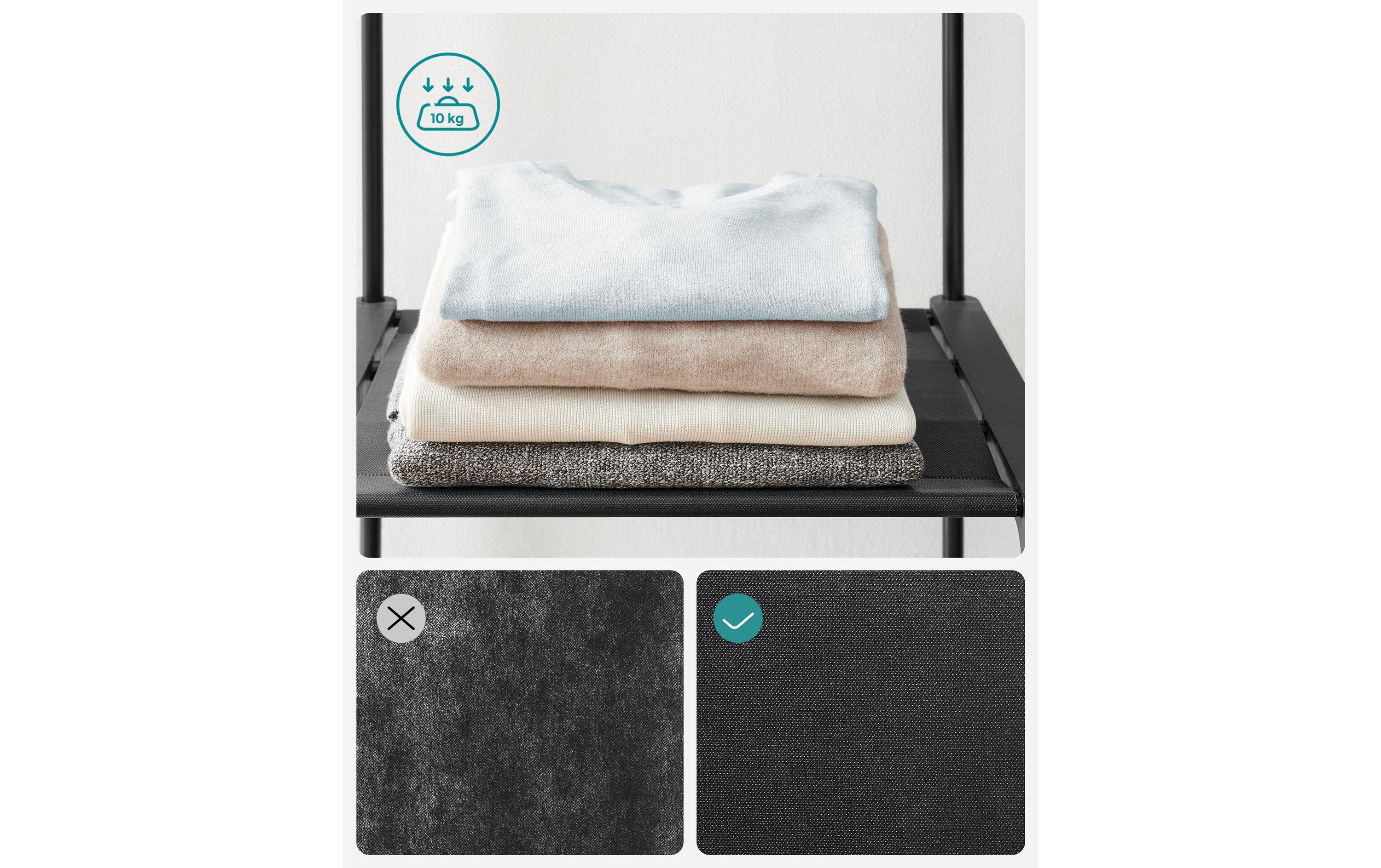 VASAGLE Garderobenständer mit 4 Hängefächer 151 x 166 cm, Schwarz