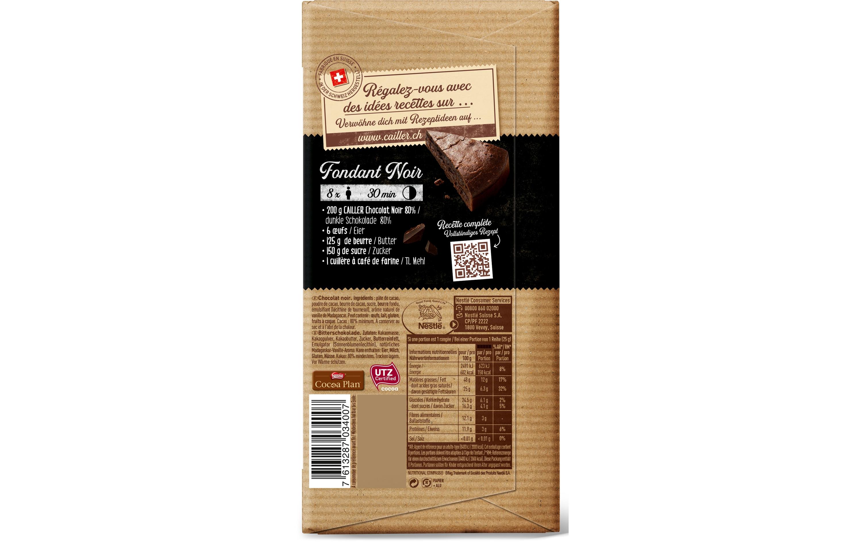 Cailler Dunkle Tafelschokolade 80% 200 g Cailler Dunkle Tafelschokolade 80% 200 g