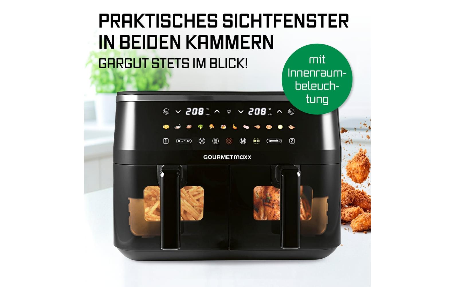 GOURMETmaxx Heissluft-Fritteuse mit Doppelkorb, 9 l