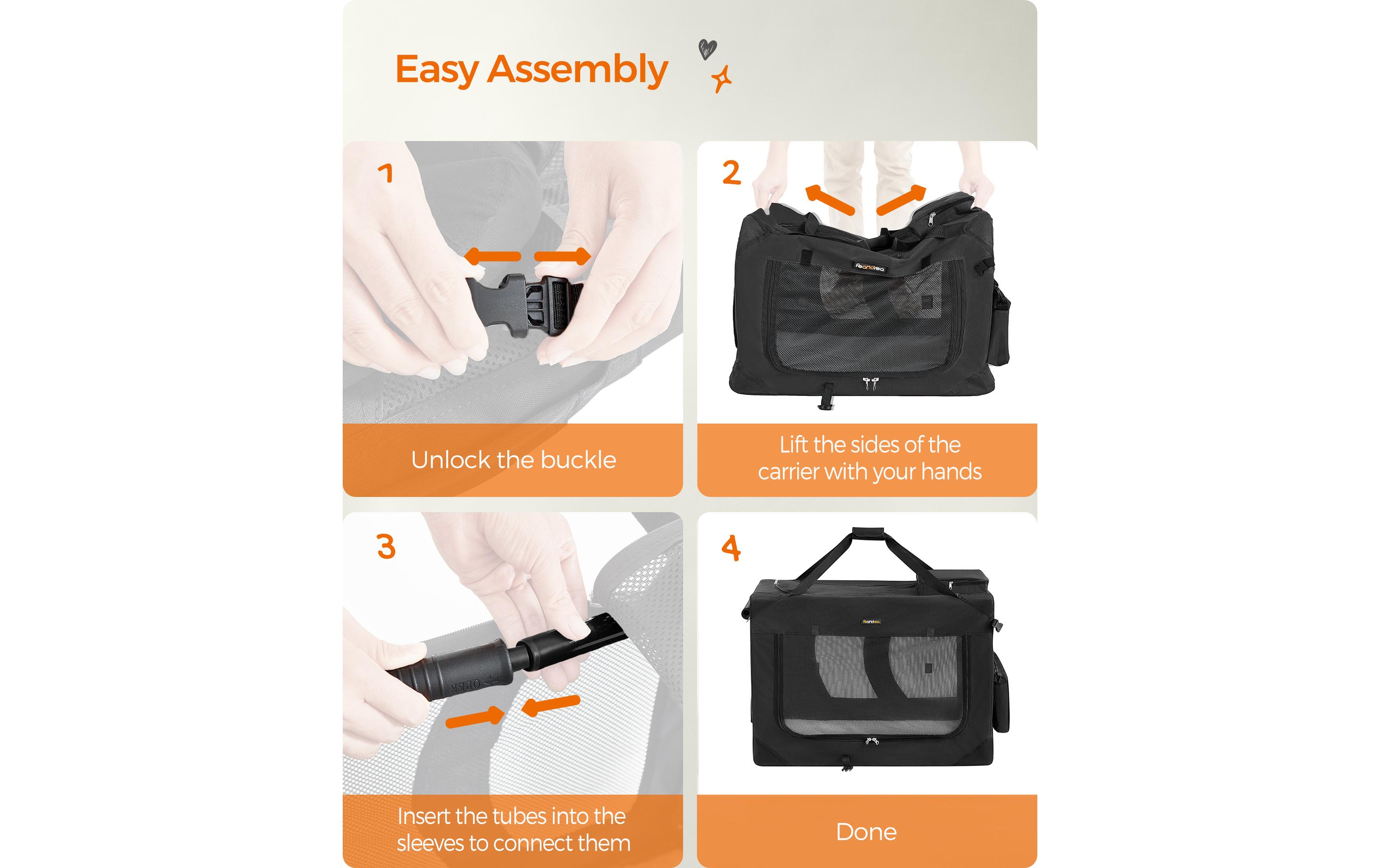 Feandrea Transportbox Haustier, 60 x 42 x 42 cm, Schwarz