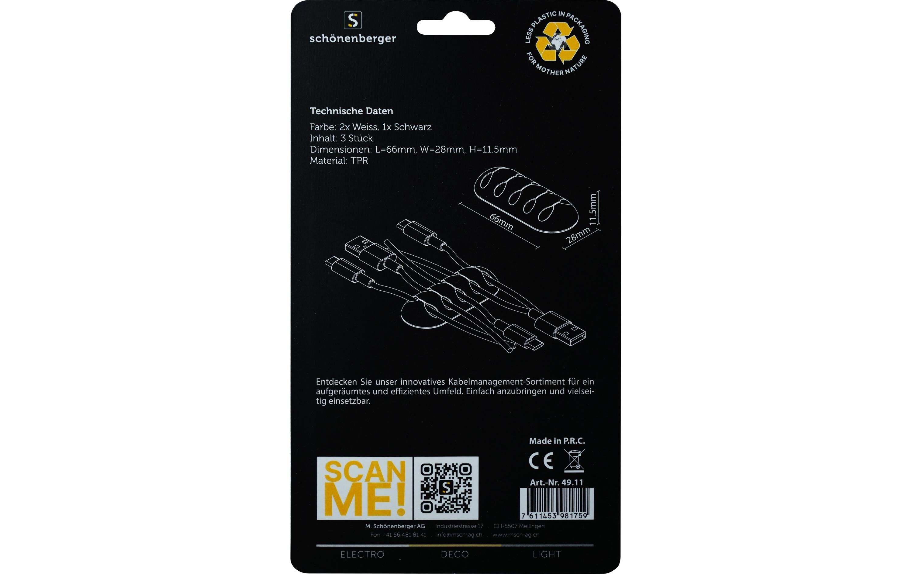 Schönenberger CableClip Kabelhalterungen, 66 mm, Weiss / Schwarz