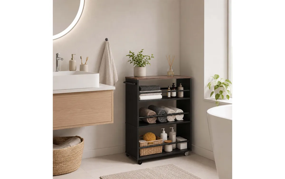 relaxdays Nischenordnungswagen 15 x 80 x 45 cm, Schwarz/Braun