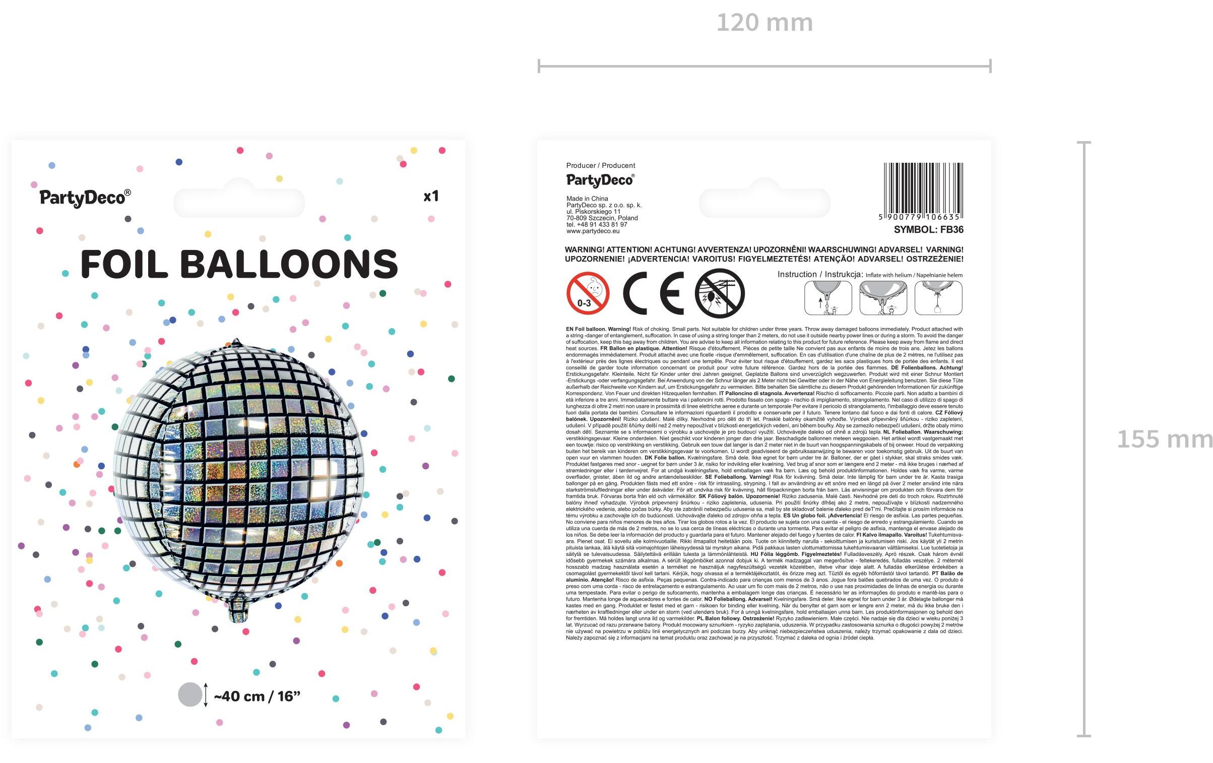 Partydeco Folienballon Disco Ball Silber