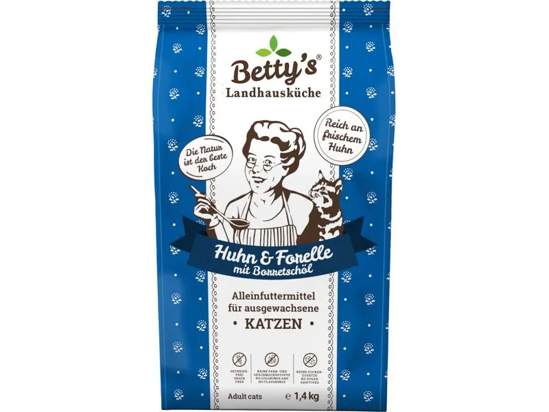 Betty's Landhausküche Cat TF Btl. Huhn, Forelle Trockenfutter Beutel Huhn Forelle 1.4 kg Betty's Landhausküche Cat TF Btl. Huhn, Forelle Trockenfutter Beutel Huhn Forelle 1.4 kg