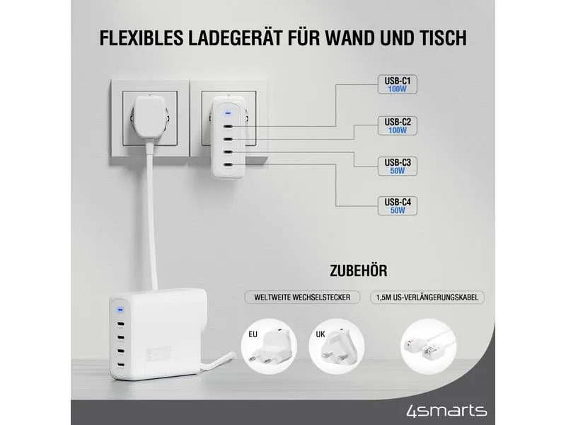 4smarts USB-Wandladegerät Flex Pro Weiss