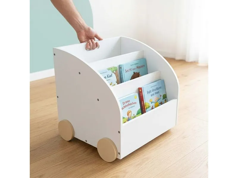 relaxdays Kinderregal MDF Weiss Natur mit Rollen und Geheimfach relaxdays Kinderregal MDF Weiss Natur mit Rollen und Geheimfach