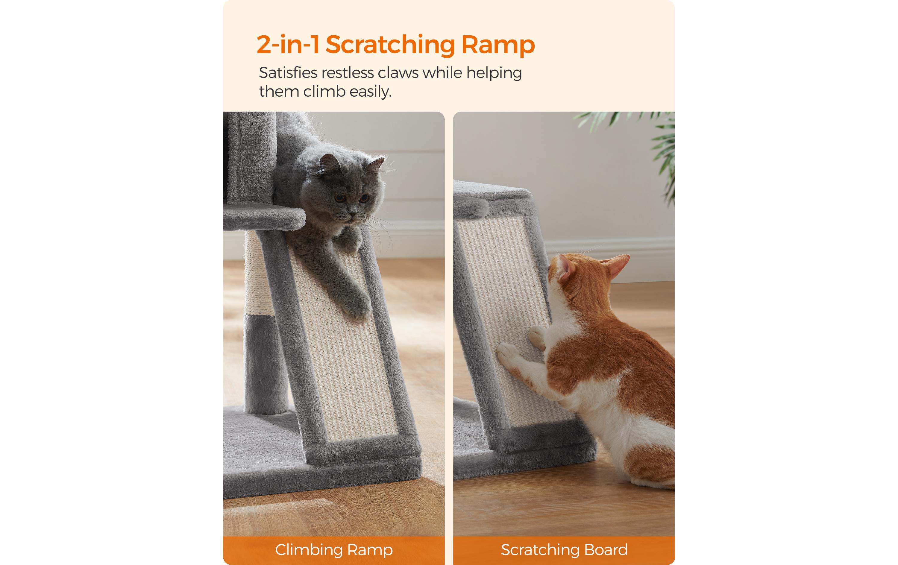 Feandrea Kratzbaum mit Kratzbrett, 96 cm, Grau/Beige