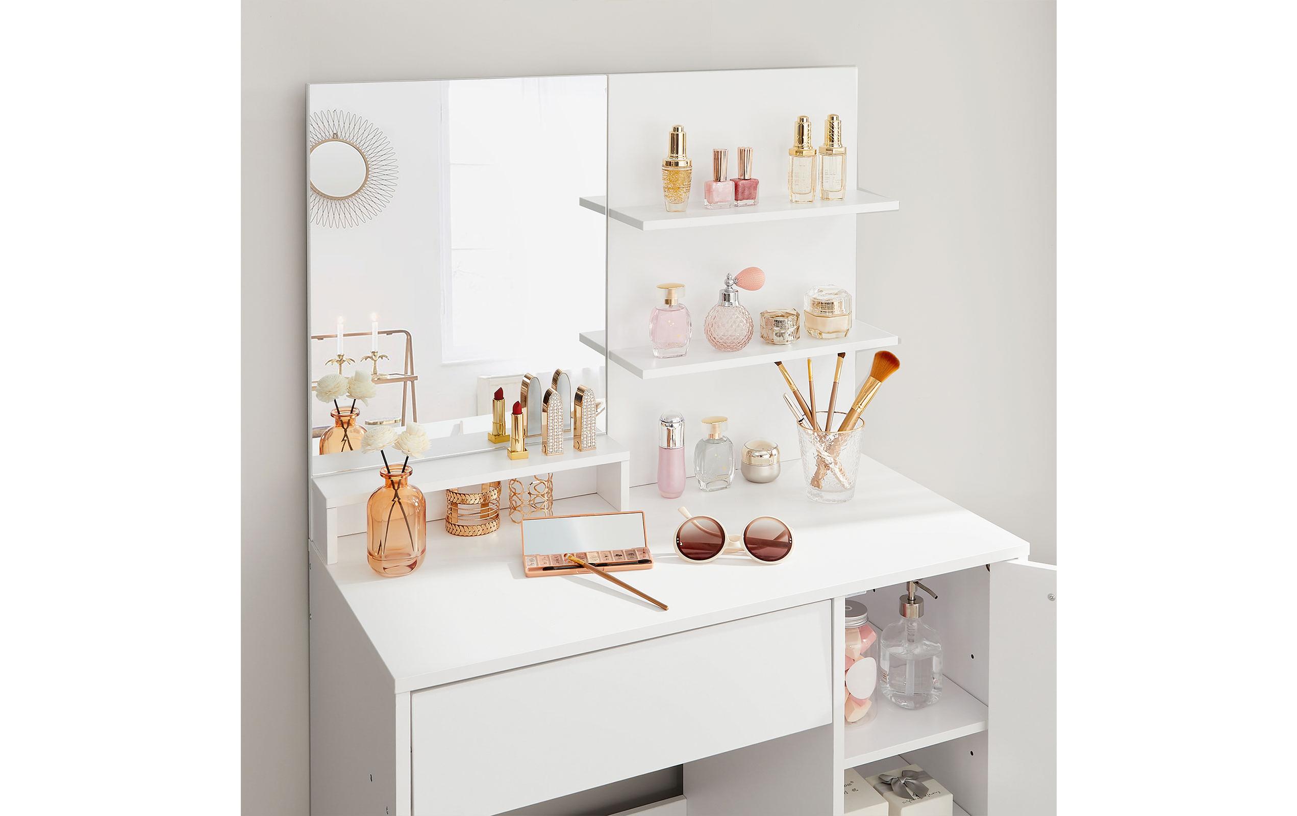 VASAGLE Schminktisch 80 x 40 x 132 cm, Weiss