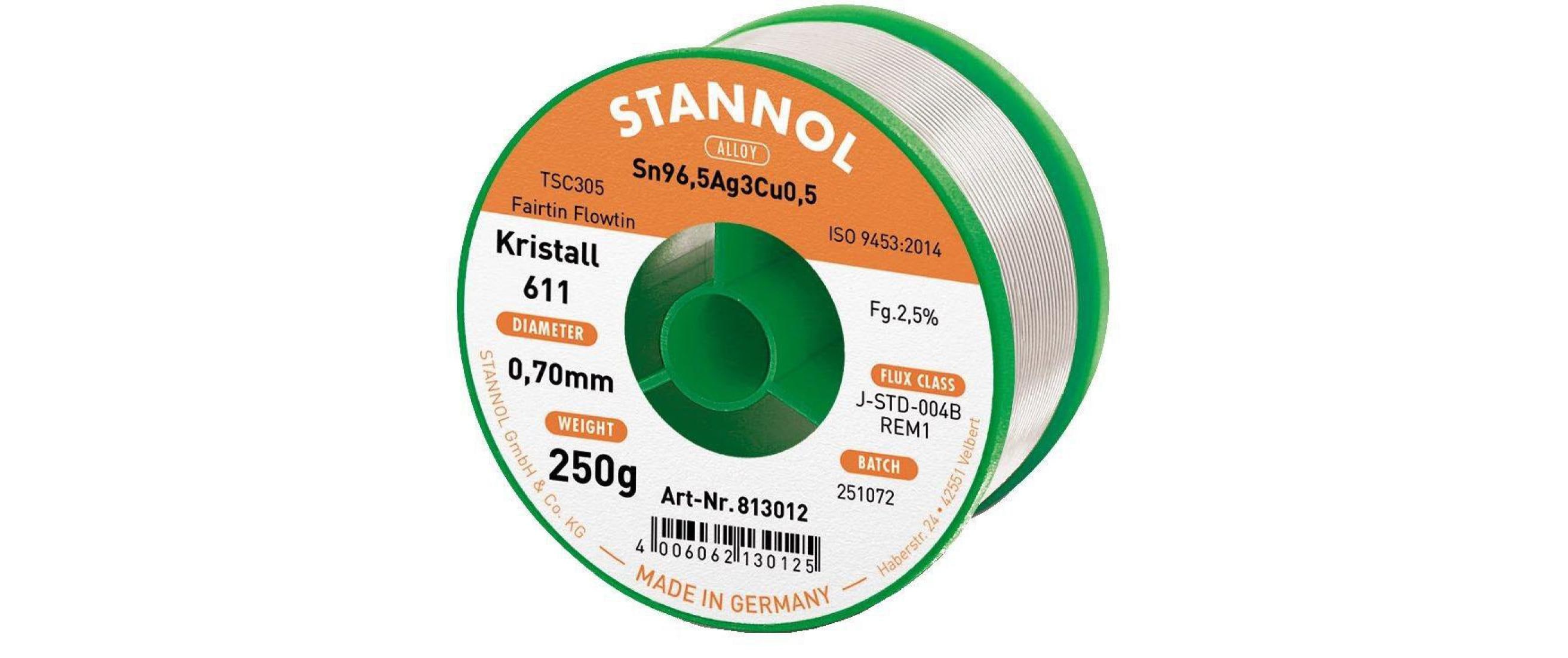 Stannol Lötzinn Kristall 611 TSC Ø 0.7 mm 250 g
