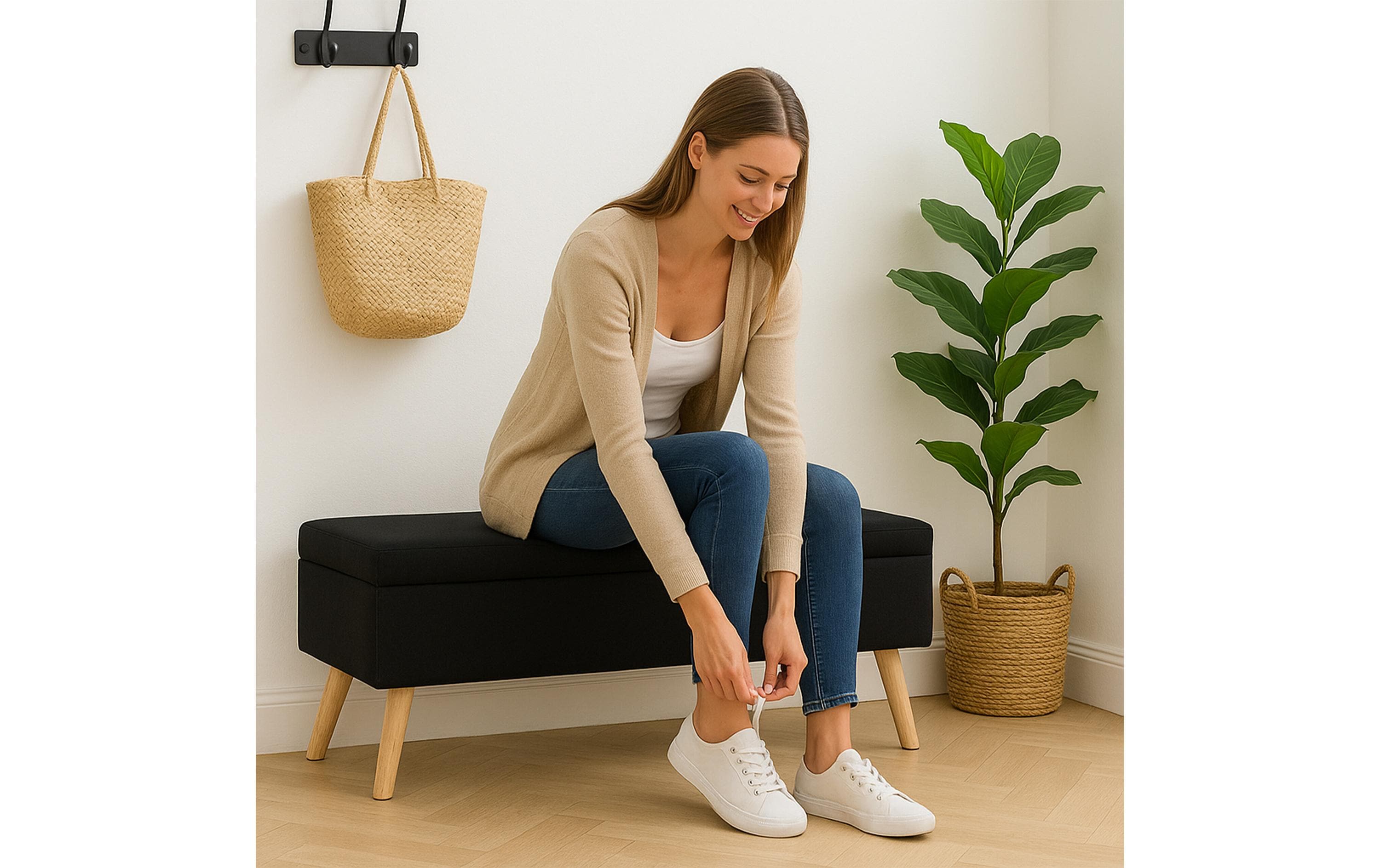 relaxdays Sitzbank 110 x 40 cm, Braun/Schwarz