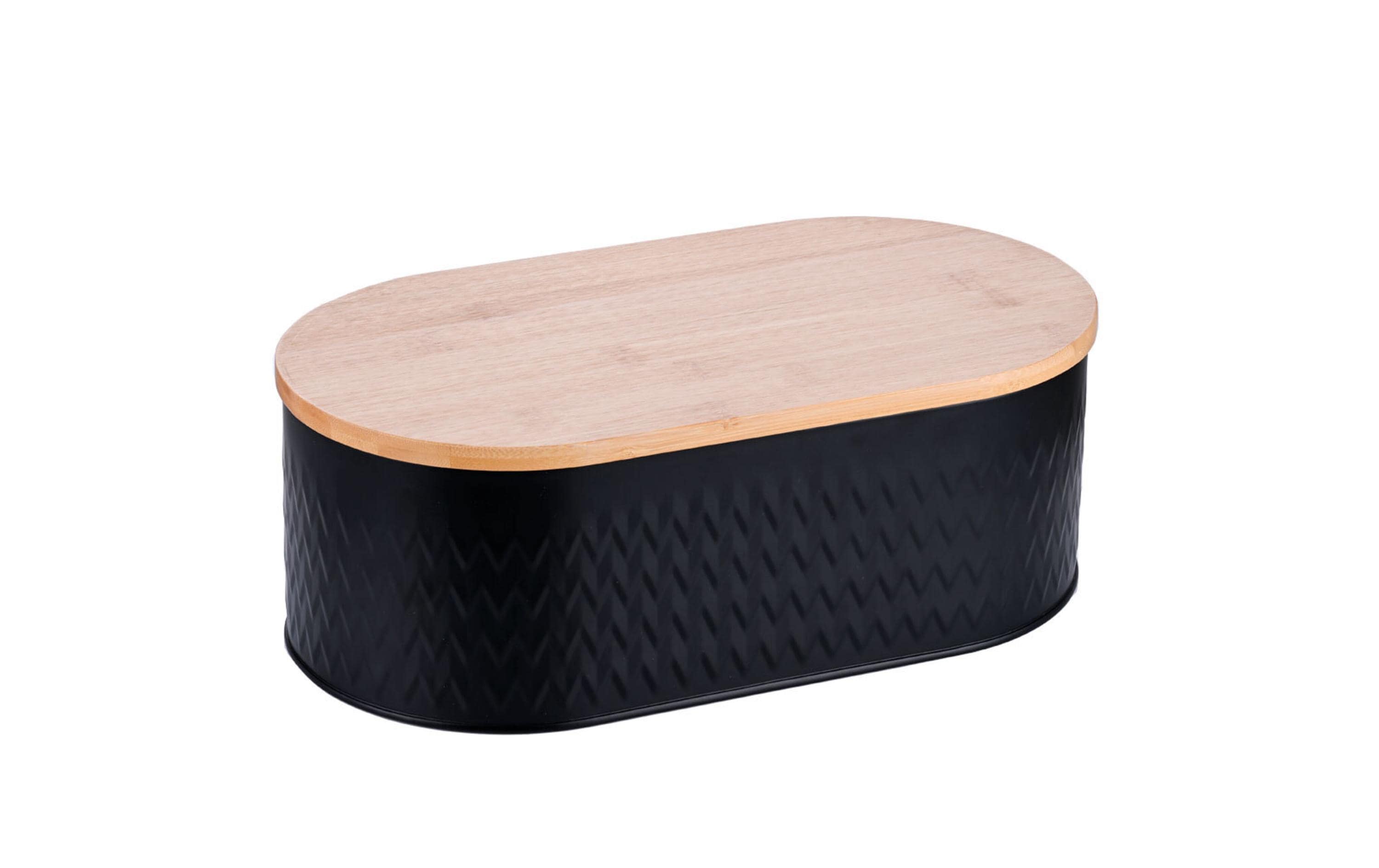 relaxdays Brotkasten mit Schneidebrett Schwarz/Braun