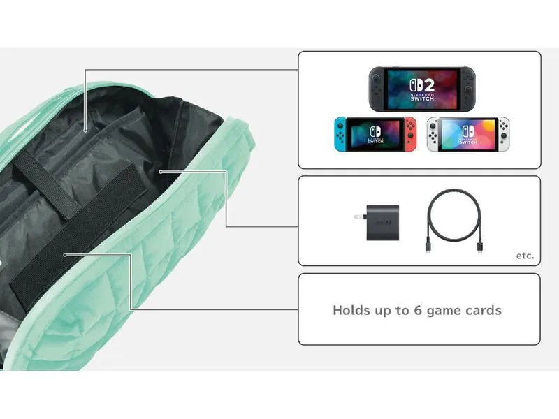 Hori Nintendo Switch 2 Tasche Green Quilted Hori Nintendo Switch 2 Tasche Green Quilted