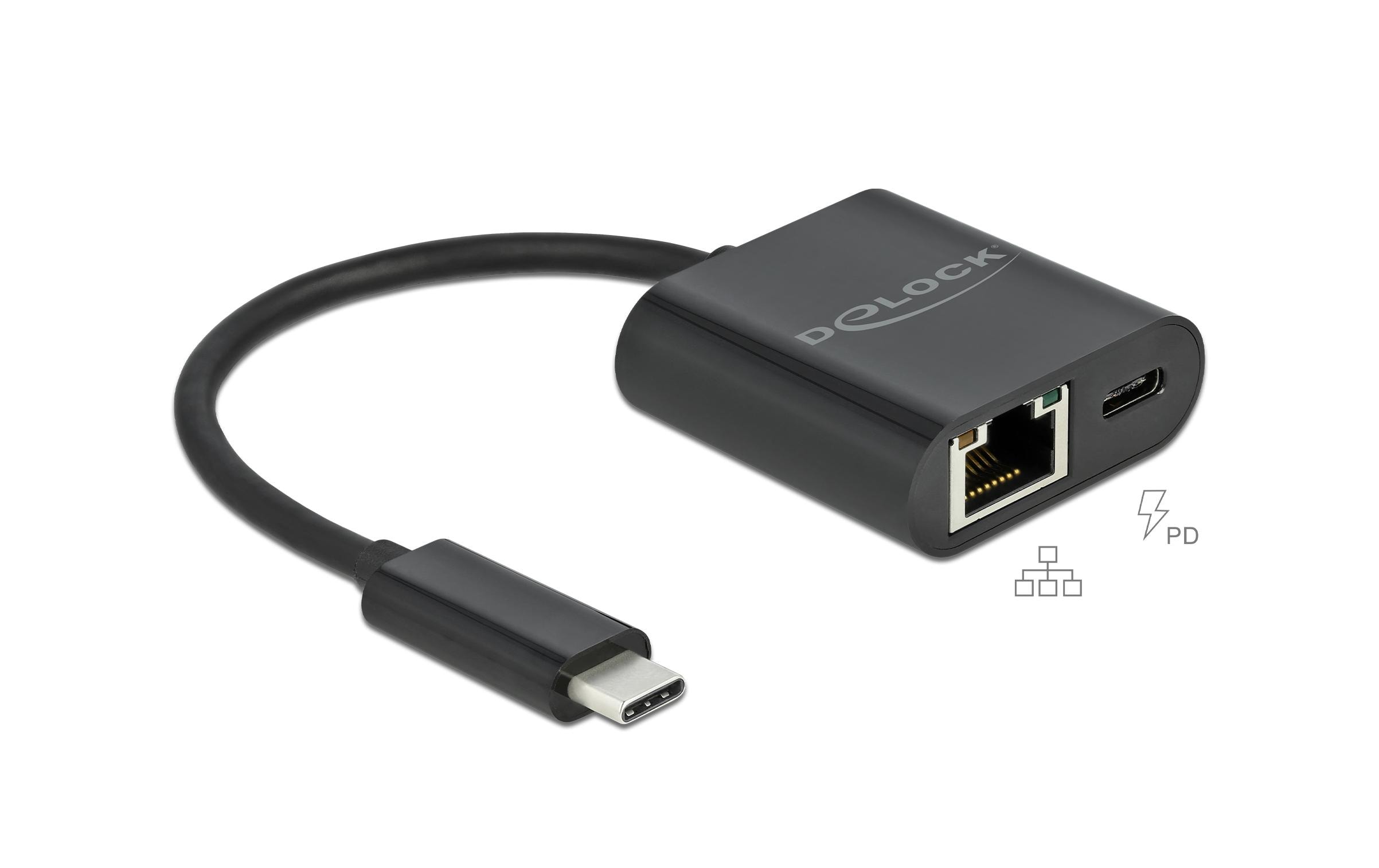 Delock Netzwerk-Adapter Typ-C – RJ-45, 1Gbps mit Powerdelivery Delock Netzwerk-Adapter Typ-C – RJ-45, 1Gbps mit Powerdelivery