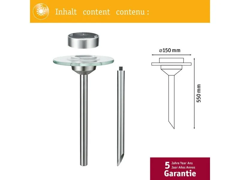 Paulmann Sockelleuchte LED Solarspiess Special Ufo, 3000K, Edelstahl Paulmann Sockelleuchte LED Solarspiess Special Ufo, 3000K, Edelstahl