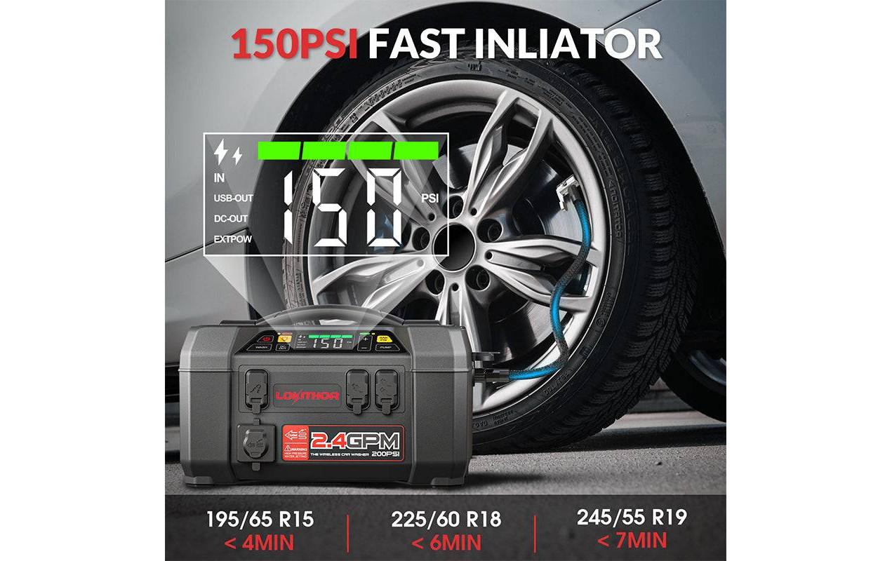 Lokithor Starthilfegerät 2500A mit Kompressor & Hochdruckreiniger