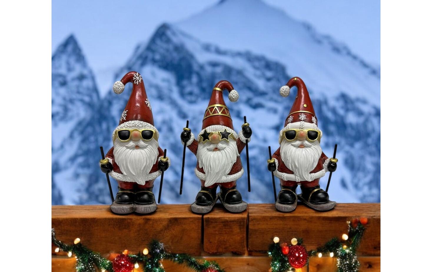 Dameco Weihnachtsfigur Santa auf Ski 3-er Set, Rot