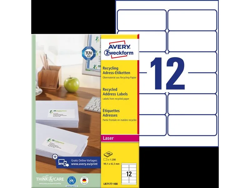 Avery Zweckform Adressetiketten 99.1 x 42.3 mm, 100 Blatt Avery Zweckform Adressetiketten 99.1 x 42.3 mm, 100 Blatt