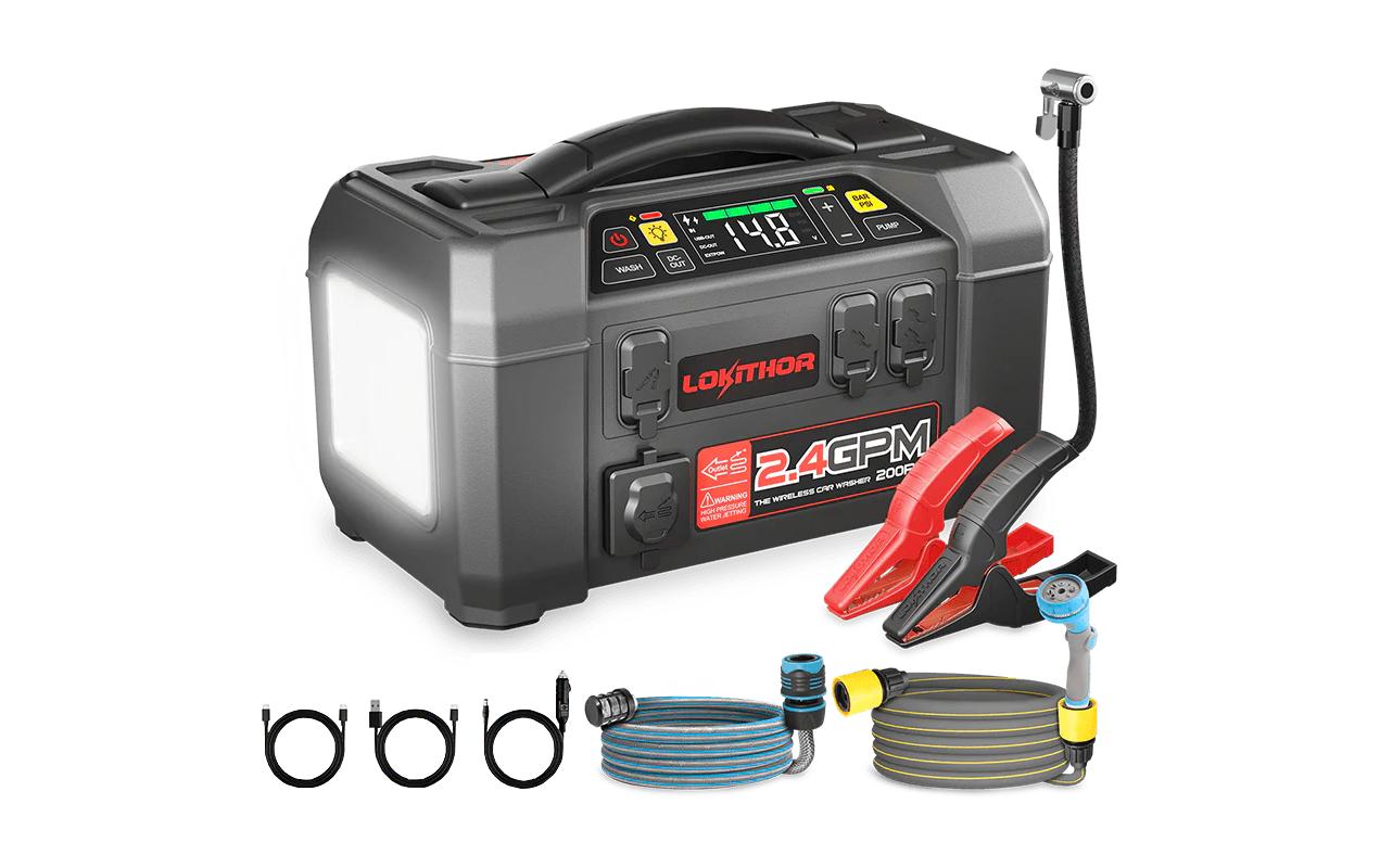 Lokithor Starthilfegerät 2500A mit Kompressor & Hochdruckreiniger Lokithor Starthilfegerät 2500A mit Kompressor & Hochdruckreiniger