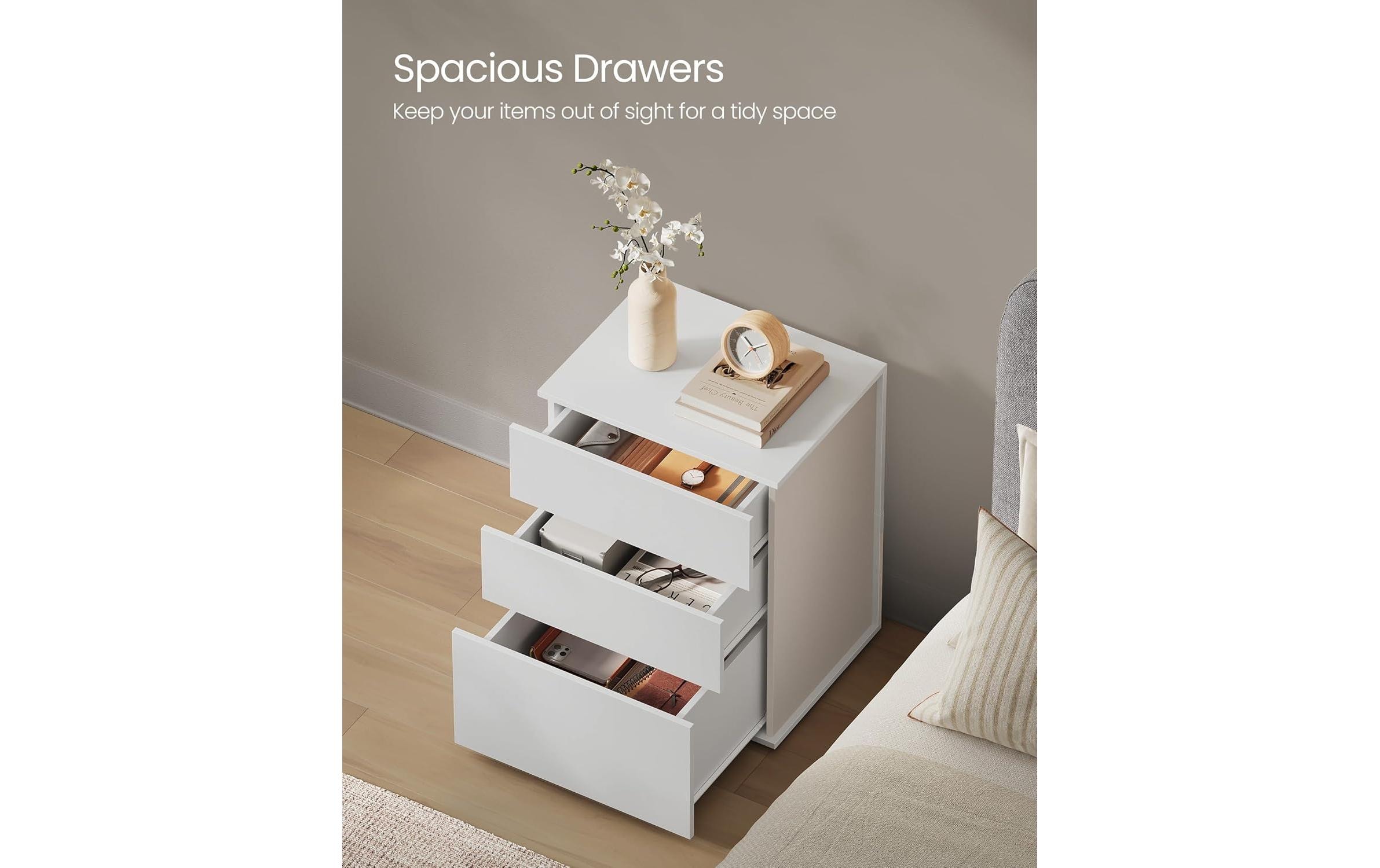 Songmics Nachttisch mit 3 Schubladen 45 x 58.7 cm, Weiss