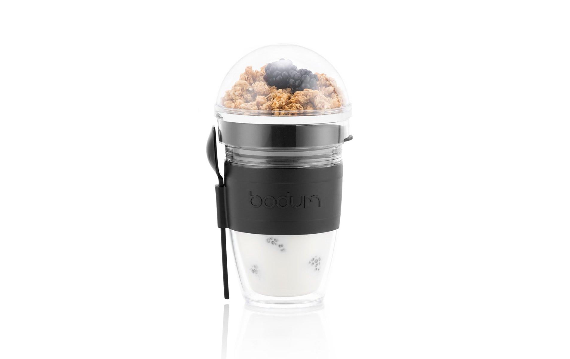 Bodum Joghurtbecher mit Granolabehälter Joycup Schwarz, 0.25 l