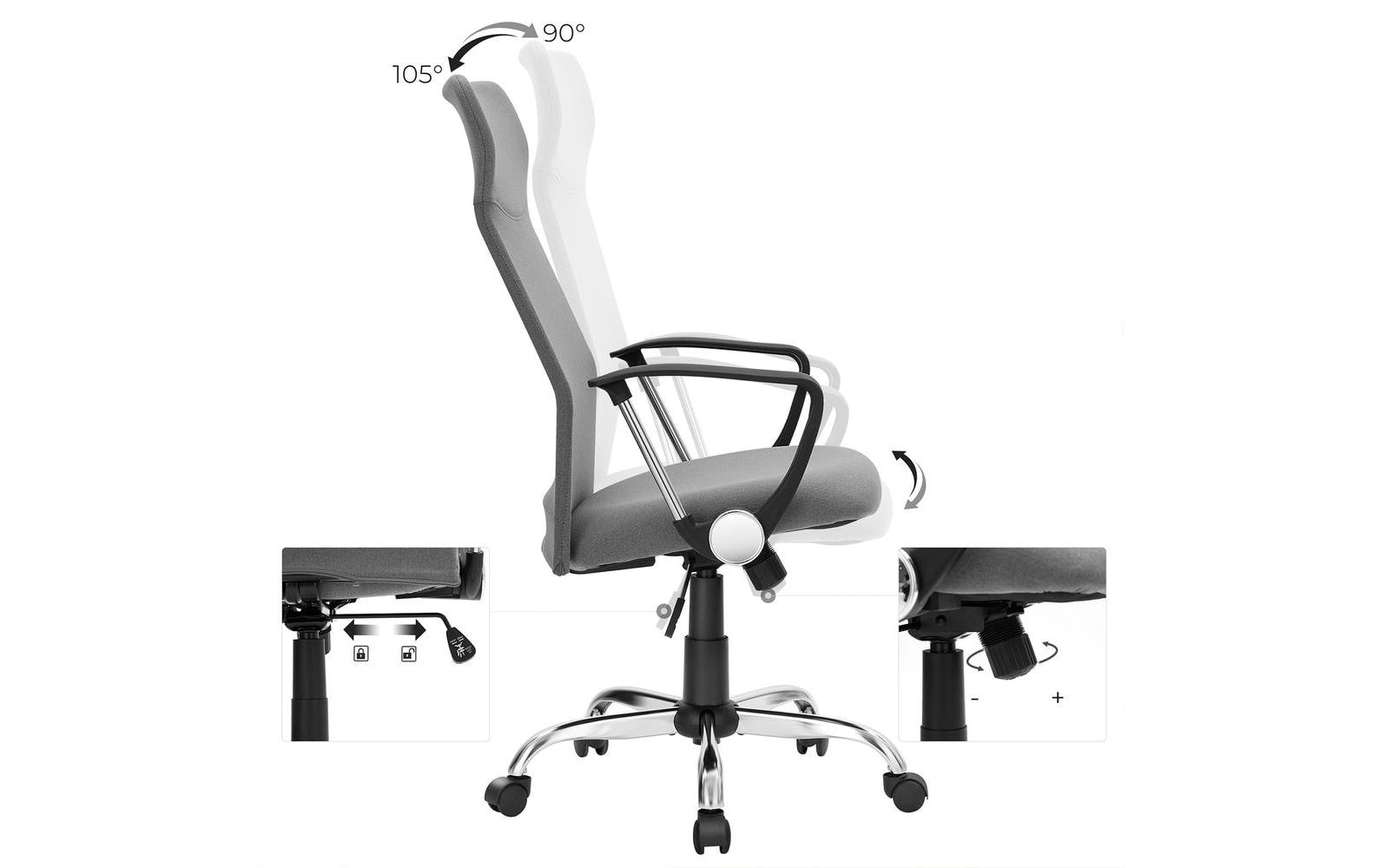 Songmics Bürostuhl mit Polsterrücken und Armlehnen, Grau