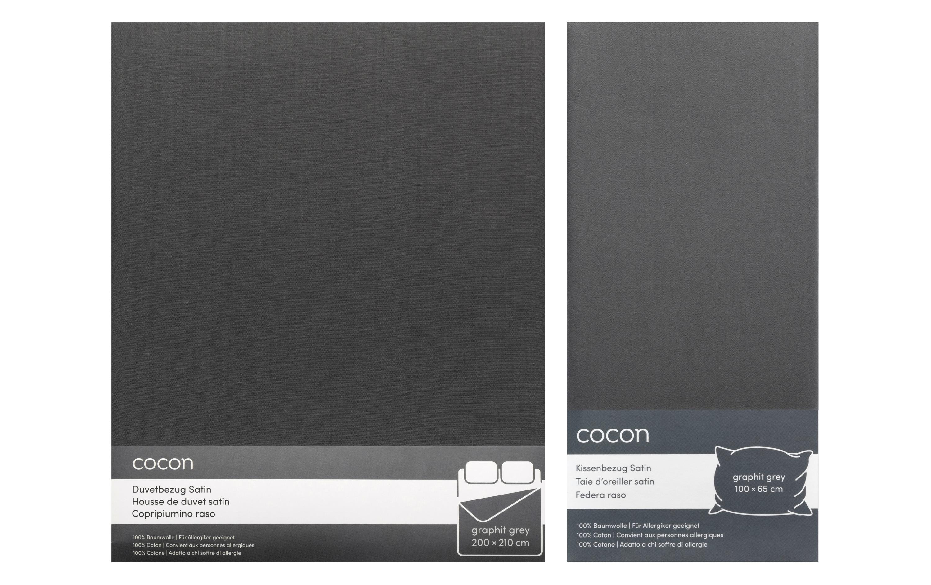 COCON Bettwäsche Satin 200 x 210 / 65 x 100, Graphit