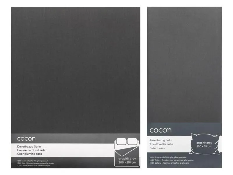 COCON Bettwäsche Satin 200 x 210 / 65 x 100, Graphit